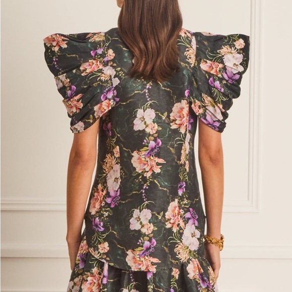 Aqua Blu Australia Tempest Vivien Top Floral Button Down Black Small Linen Silk - Picture 2 of 10